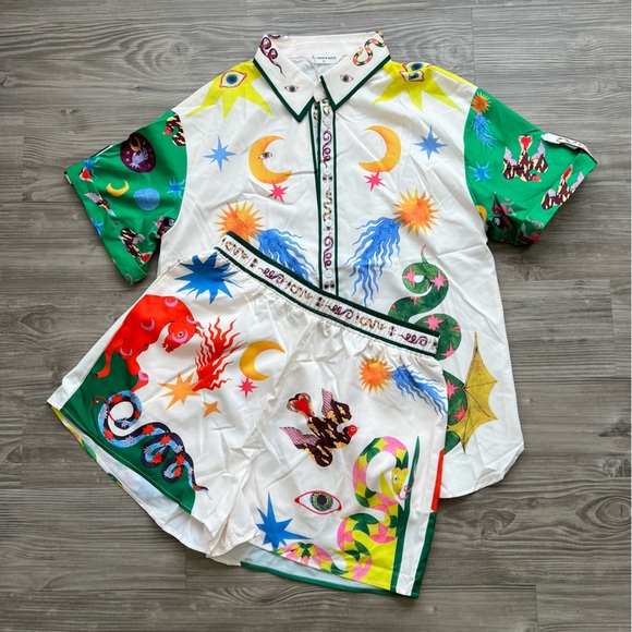 Print Lapel Shorts Set - Picture 6 of 10